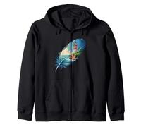 Lighthouse Within a Feather Coastal Tranquility Zip Hoodie