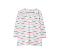 LightHouse Women's Ariana Top - Ladies Long-Sleeved Breton V-Neck Tee - Coral Teal Stripe - 16