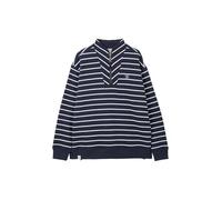 LightHouse Women's Coral Cotton Rich Jersey Sweatshirt - Ladies Warm Funnel Neck Half Zip Top - Navy Stripe - 8