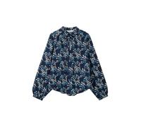 LightHouse Women's Grace Cotton Viscose Stretch Shirt - Ladies Blouse with Tie Neck - Navy Leaf - 12
