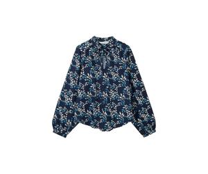 LightHouse Women's Grace Cotton Viscose Stretch Shirt - Ladies Blouse with Tie Neck - Navy Leaf - 12