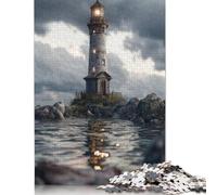 Lighthouse Wooden Jigsaw Puzzle 500 Pieces for Adults Fun Stress Relief Toy Toy Intellectual Game Education Game Decoration Challenge Educational 500pcs (52x38cm)