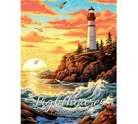 Lighthouses Coloring Book for Adults: 50 Enchanting Lighthouses for Relaxation and Stress Relief | Grayscale Coloring Pages