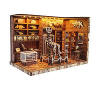 Lighting 3D Dinosaur Fossil Museum Book-Nook Puzzle Miniature Wooden | Dino Model Library DIY Bookshelf House Kits Book-end Gift for Adults &Teen Kids Room Decor Tiny, Bday Present (With Light)
