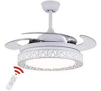 Lighting 42" ceiling lamp with fan, modern invisible chandelier chandelier with retractable blade remote control LED 3 color birdcage lighting fixture (Color : Schwarz)