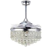 Lighting 42”Crystal Ceiling Fans with Light Modern Remote Retractable Blades Chandelier with Silent Motor, Dimmible 3 Color Changes LED Lighting Fixture