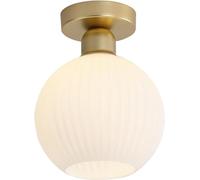 Lighting Classical Antique Brass Ceiling Light, Vintage Semi-Flush Mount Ceiling Light with White Ribbed Glass, Nordic LED Ceiling Light Fixture for Living Room, Kithchen, Bedroom, and Dining Room