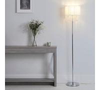 Lighting Collection Chrome Floor Lamp With Grey Drum Shade And Hanging Crystal Detail