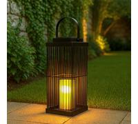 Large Outdoor Solar Black Rattan Frame Lantern black