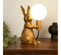Lighting Collection Gold Rabbit Sculptural Table Lamp With Decorative Globe Light