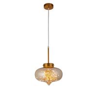 Lighting Collection Hand Blown Amber Swirl Teardrop Glass Pendant With Brass Fitting