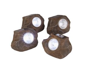 Lighting Collection Kursk Brown Set Of 4 Led Solar Rock Lights