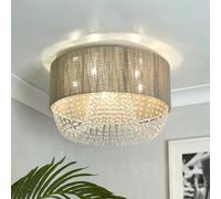 Lighting Collection Luxury Drum-Shade with Crystal Cascades in Grey Lighting Collection Grey