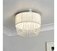 Lighting Collection Luxury Drum-Shade with Crystal Cascades in White Lighting Collection White