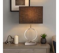 Lighting Collection Modern Silver Ring Base Table Lamp With Rectangular Black Shade