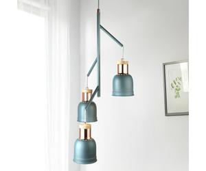Lighting Collection Modern Triple Shade Teal Pendant Light With Copper Finished Accents