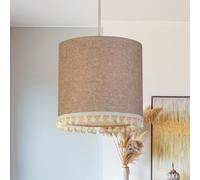 Lighting Collection Natural Weave Drum Pendant Shade With Textured Tassel Fringe