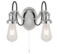 Lighting Collection Olivia 2 Light Wall Light - Chrome With Black Braided Cable