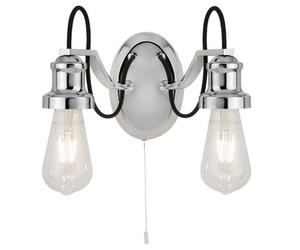 Lighting Collection Olivia 2 Light Wall Light - Chrome With Black Braided Cable