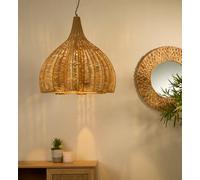 Lighting Collection Oversized Natural Rattan Dome Pendant With Hand Woven Textured Design
