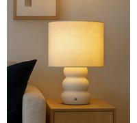 Lighting Collection Textured Ceramic Rechargeable Table Lamp in White Lighting Collection White
