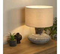 Lighting Collection Textured Grey Ceramic Base Table Lamp With Neutral Fabric Shade