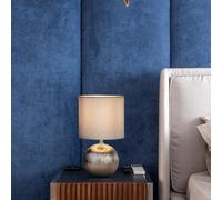 Lighting Collection Textured Silver Globe Table Lamp With Soft Grey Fabric Shade