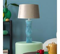Lighting Collection Textured Teal Ceramic Table Lamp With Neutral Fabric Shade