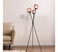 Lighting Collection Triple Pink Ribbed Glass Cluster Pendant With Staggered Hanging Design
