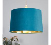 Lighting Collection Velvet Gleam Teal Drum Pendant Shade With Gold Inner Lining
