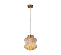 Lighting Collection Vintage Carved Amber Ripple Glass Pendant Light With Brass Accents