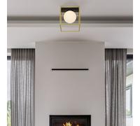 Lighting Collection Wall Light/flush Gold Box Frame & Opal Glass