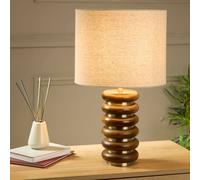 Lighting Collection Wood & Brass Ribbed Table Lamp in Brown Lighting Collection Brown