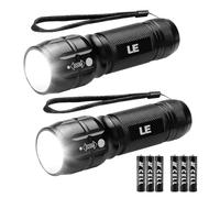 LE LED Torch, LE1000 Powerful Handheld Flashlight, Super Bright, Pocket Size, Lightweight, Suit for Camping, Cycling, Running, Dog Walking and More Outdoor Use, 6 AAA Batteries Included, Pack of 2