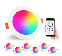 Lighting master Led Downlights for Ceiling 4 inch 12W for Alexa (cutout：100-110mm)，Bluetooth Smart Ceiling Spot Lights by APP Control，2700K-6000K adjustable - Colour Changing RGB Recessed Lights 6pack