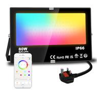 Lighting master LED Floodlight 80W Equivalent 8000LM, Smart RGB Flood Lights Outdoor with APP Control, Colour Changing + Warm White, Timing - Scene - Garden Lighting, IP66, UK Plug(1 Pack