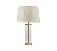 Lighting Supermarket Arezo Modern Gold Glass Cylinder Table Lamp With Cream Pleat Shade