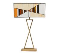 Lighting Supermarket Art Deco Tiffany Style Rectangular Glass Table Lamp - Amber - Antique Brass