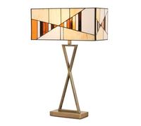 Lighting Supermarket Art Deco Tiffany Style Rectangular Glass Table Lamp - Amber - Antique Brass