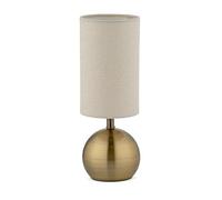 Lighting Supermarket Bedford Modern Brushed Metal Ball Small Touch Control Table Lamp with Natural Linen Shade - Brass