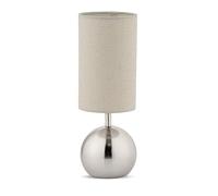 Lighting Supermarket Bedford Modern Brushed Metal Ball Small Touch Control Table Lamp with Natural Linen Shade - Silver