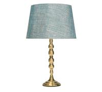 Lighting Supermarket Bergen Slimline Antique Brass Candlestick Table Lamp With Blue Gold Linen Shade