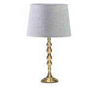 Lighting Supermarket Bergen Slimline Antique Brass Candlestick Table Lamp With Grey Linen Shade