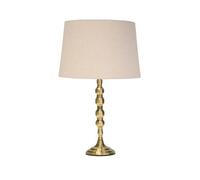 Lighting Supermarket Bergen Slimline Antique Brass Candlestick Table Lamp With Natural Linen Shade