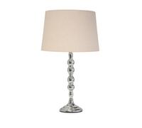 Lighting Supermarket Bergen Slimline Silver Chrome Candlestick Table Lamp With Natural Linen Shade