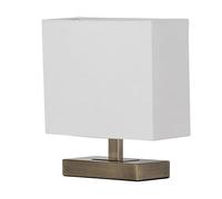 Lighting Supermarket Bloq Antique Brass Rectangle Table Lamp with Ivory Linen Shade, Slimline Narrow Base Bedside Light, Modern Classic Desk or Hallway Lamp, LED Compatible, E14 Bulb, 28.5cm Height
