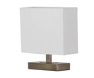 Lighting Supermarket Bloq Antique Brass Rectangle Table Lamp with Ivory Linen Shade, Slimline Narrow Base Bedside Light, Modern Classic Desk or Hallway Lamp, LED Compatible, E14 Bulb, 28.5cm Height