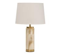 Lighting Supermarket Cylinder Cream Marble Effect Table Lamp With White Gold Lined Shade