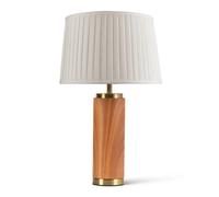 Lighting Supermarket Cylinder Wood Effect Print/gold Table Lamp With Cream Pleat Shade