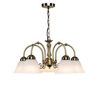 Lighting Supermarket Elegant Diner Ceiling 5 Light Pendant - Antique Brass - Alabaster Glass